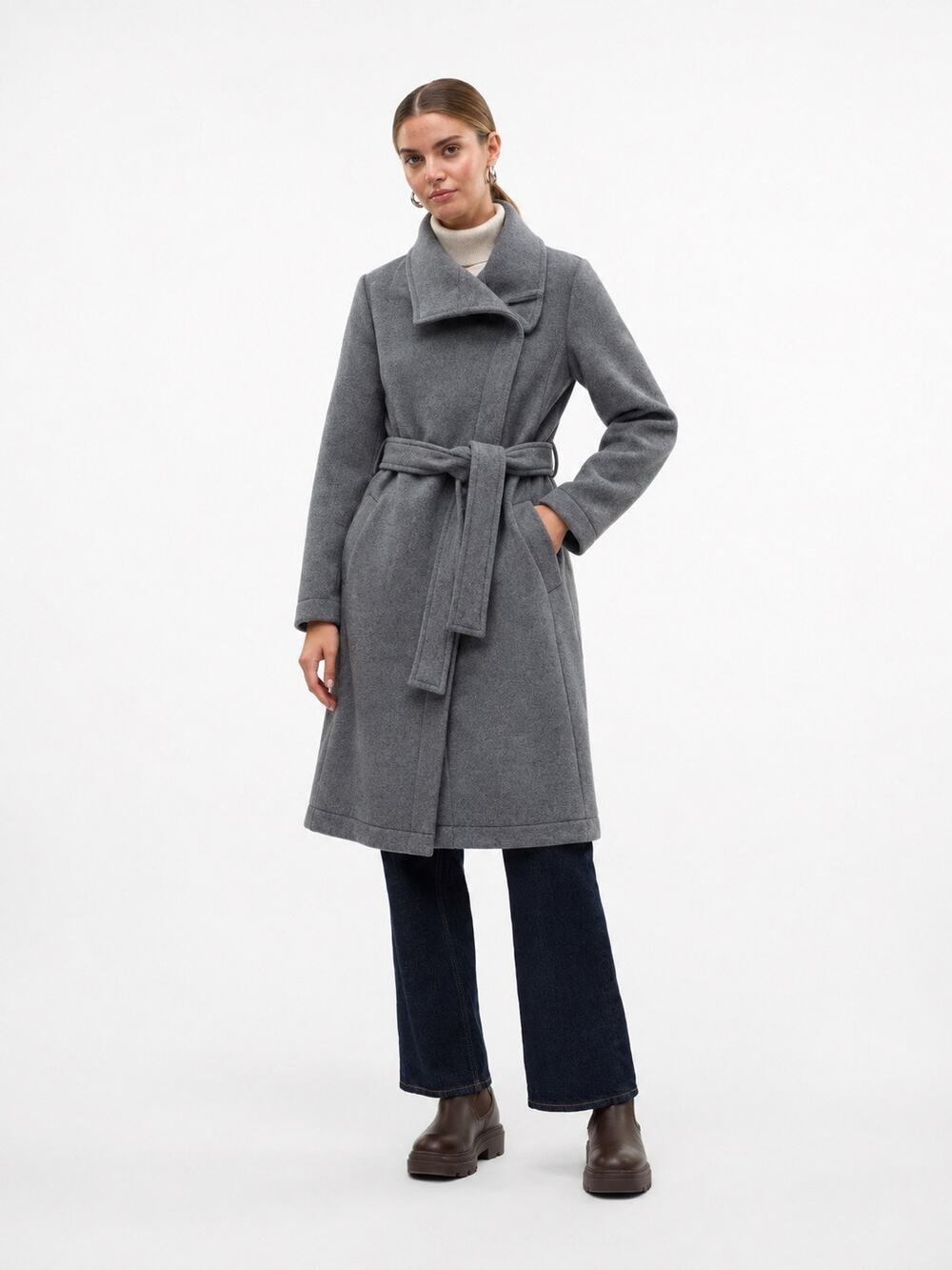 Vero Moda Gray Wrap Belted Coat - Size Small